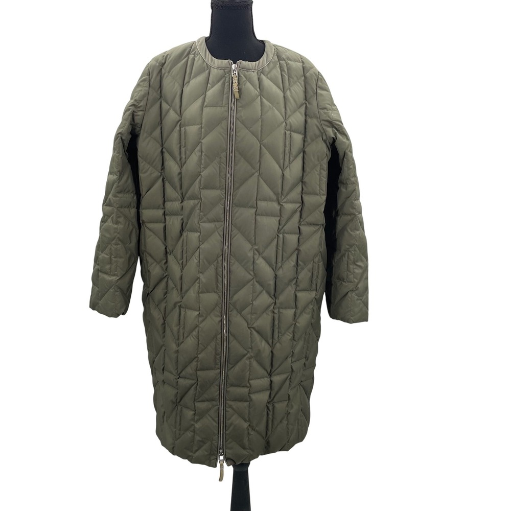Lafayette 148 New York Olive Green Quilted Long Down Puffer Coat Jacket Women XL